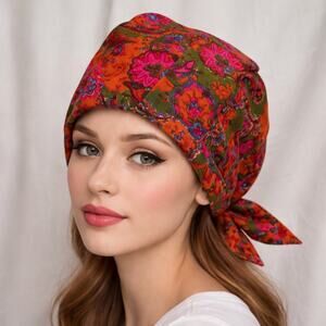 Vintage 60s Mod Paisley Turban Headscarf Boho Mod Head Wrap Kerchief OS